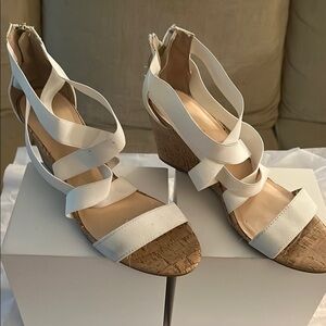 Liz Claiborne White and Tan Wedge Sandals